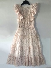 Loveshackfancy Floral Pink Ruffle Sleeves Cotton MIDI Dress XS 