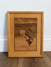 Vintage Handcrafted Jeff Nelson Wood Inlay Fly Fishing Bass Artwork Man Cave
