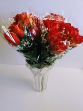 Wrapped 9 Red Roses Baby's-Breath Artificial Silk Flowers Bouquet New Lot of 4