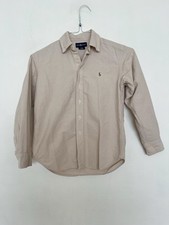 Polo Ralph Lauren Oxford Shirt Boys Small 8/10 Beige Button Up Long Sleeve Pony