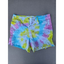 Judy Blue Tie Dye Denim Shorts Multi Color Frayed Hem 1XL JB150082 High Rise