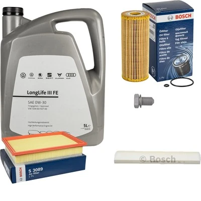 BOSCH Inspektionspaket 5 L VW Motoröl 0W-30 Longlife III FE für Sharan 1.9 TDI - Bild 1 von 4