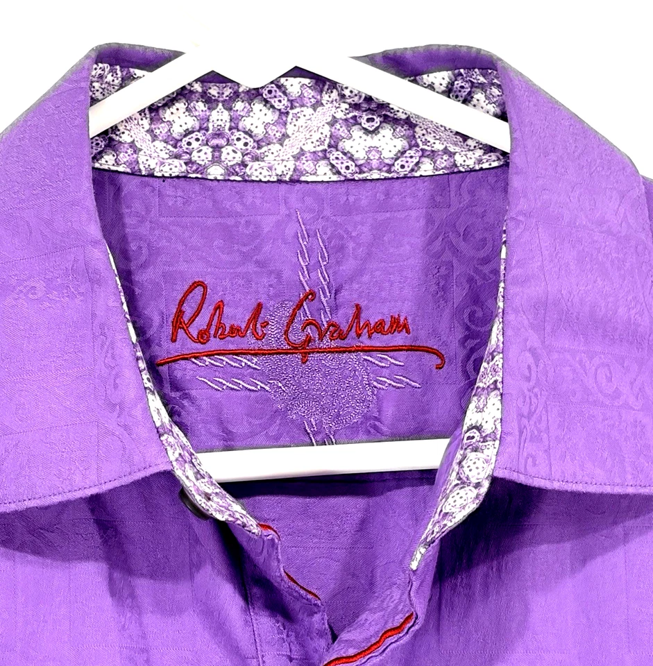 Robert Graham Men's Purple Paisely Long Sleeve Flip Cuff Casual LS Shirt Large - Image 2 of 4