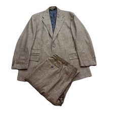 Polo Ralph Lauren Mens Suit Grey Glen Plaid Check Tweed 3 Piece Size 48R W 40R