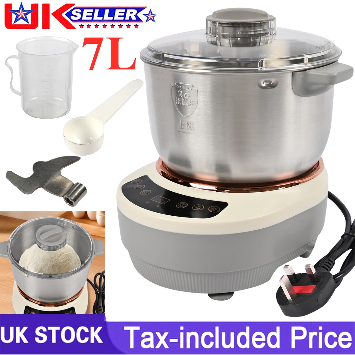 7L Electric Dough Mixer Home Auto Kneading Dough Maker with Ferment Function UK~