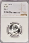 1947 S/S FS-501 Washington Quarter NGC MS 67 Variety Silver Coin 25C