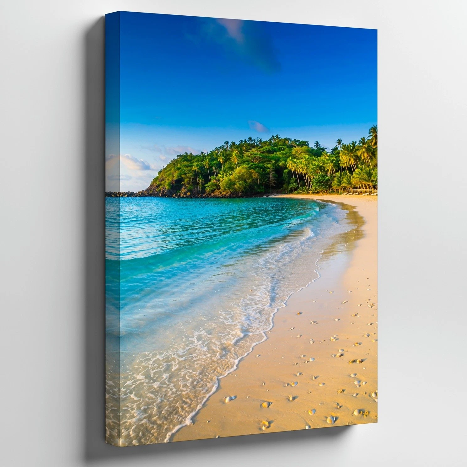 Wall Art Serene Tropical Beach Scene Under A Clear Blue Sky, With Canvas Print