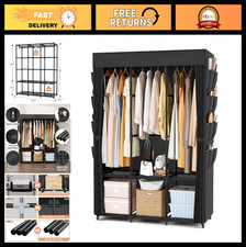 Large Portable Wardrobe Closet with Cover, 3 Rods, 6 Shelves & 8 Pockets - Free