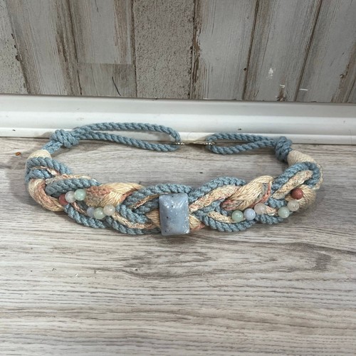 Vintage 80s Rhea Jewelry Belt Woven Braided Rope Beads Beachy Boho Hippie