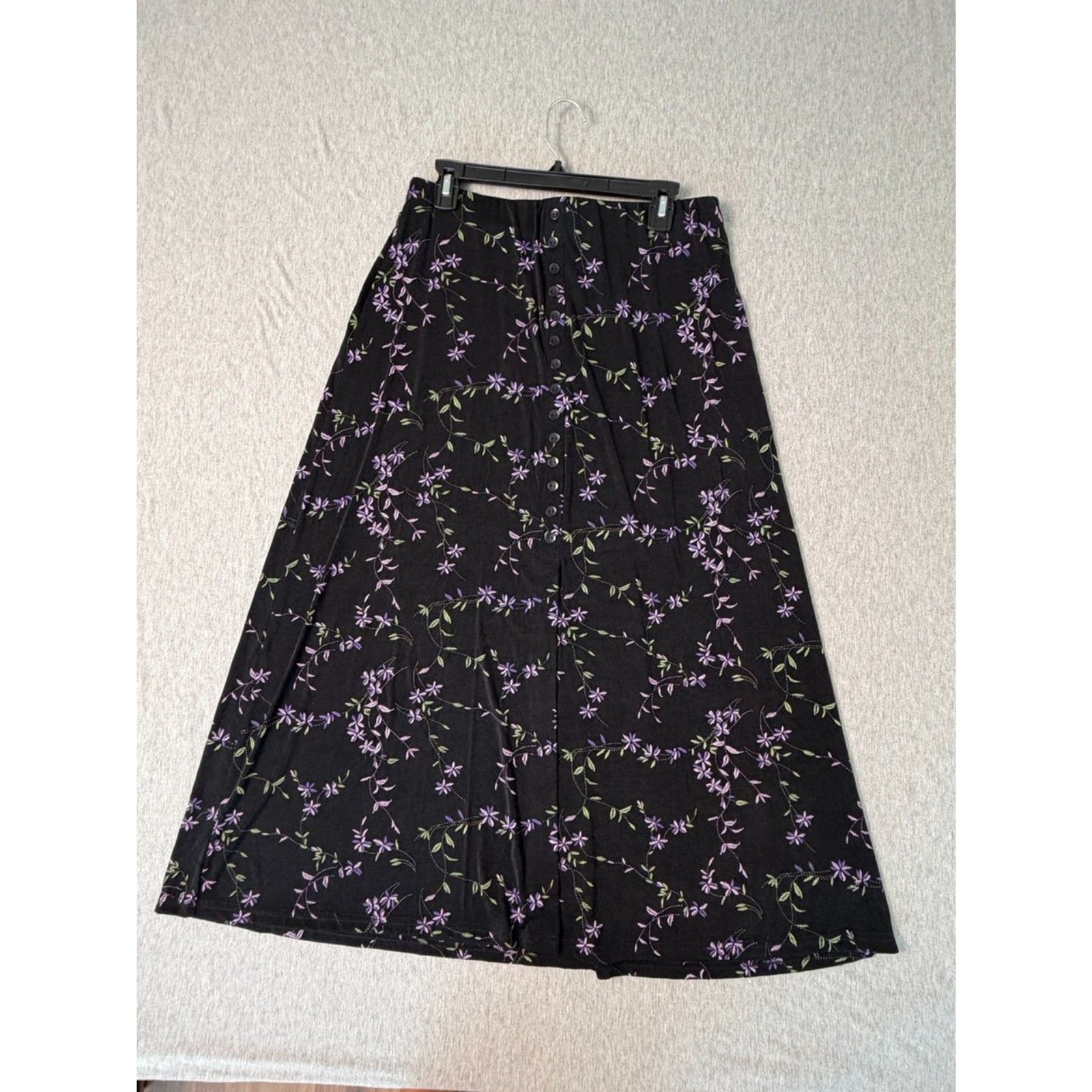 Briggs New York NWT L Black Floral Maxi Skirt Whimsigoth Dark Cottagecore