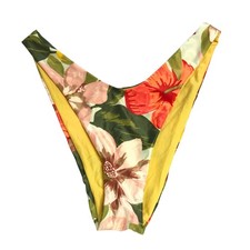 Aerie Bikini Bottom Cheekier High Cut Tropical Floral Green Red Beige XL