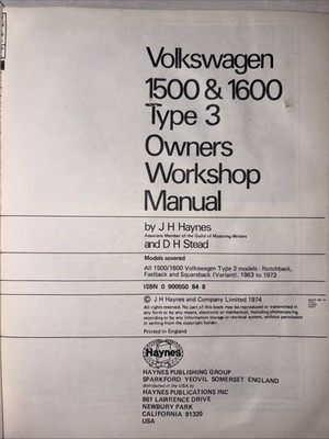 VW 1500 & 1600 Type 3 1493cc/1584cc (1963-1973) Haynes Repair