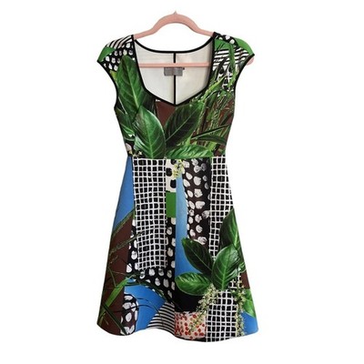 Clover Canyon Leaf Print Scuba Skater Dress Sz XS 