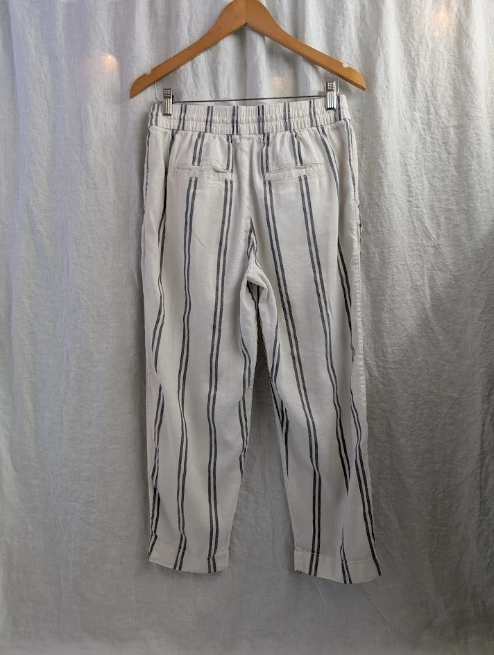 GAP Off White Negro Rayas Lino y Rayón Pantalón Tobillo Mujer Talla 8 K3 Foto 4 de 4