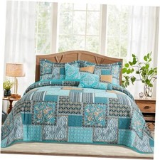 Cotton Bedspread King Quilt Set Boho Patchwork King 98"  106" Farmhouse a