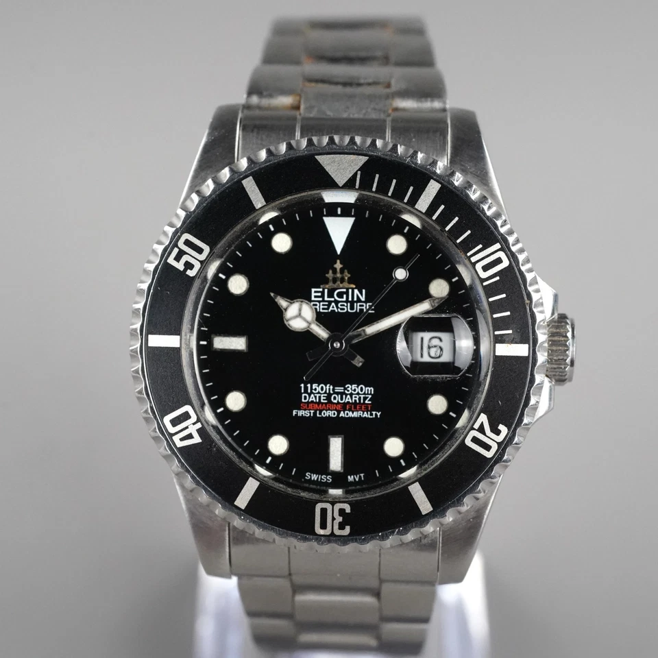 ELGIN TREASURE Diver 350m FK-272 Men's Watch 40mm Vintage New Battery - Image 4 of 4