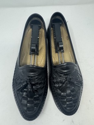 Santoni Black Woven Leather Tassel Loafers Men s 9.5D Made in Italy Handcrafted