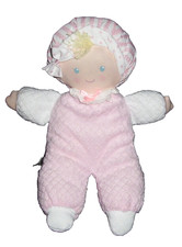Eden Baby Girl Doll Pink White Terry Cloth Blonde Yarn Hair Bonnet Plush Lovey