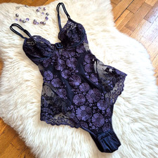 Vtg Rare La Perla Lace Bodysuit Made in Italy Purple Floral Designer Ligerie S