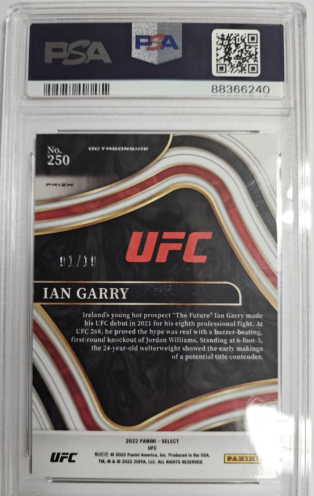 2022 Panini Select UFC Ian Garry 1/10 Gold Flash Octagonside #250 PSA 10 POP 1 view 10