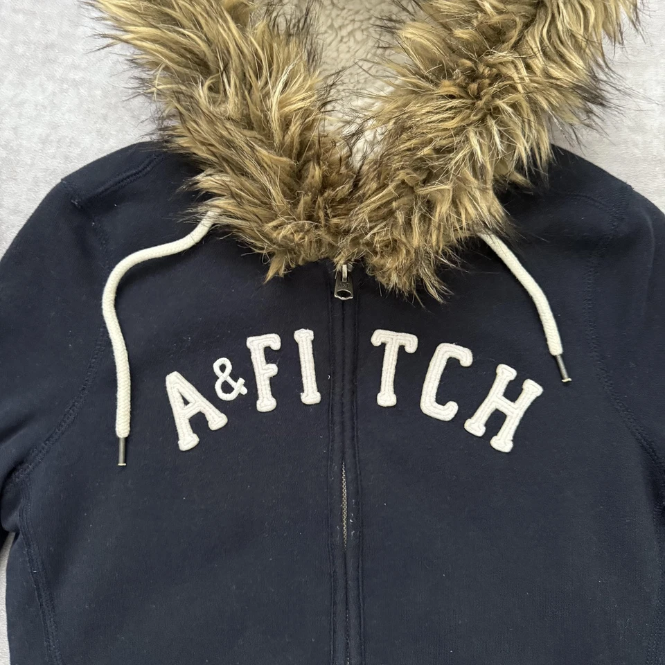 Sudadera con capucha vintage 2004 Abercrombie Fitch para mujer M capucha de piel forrada de sherpa cremallera completa Foto 3 de 4