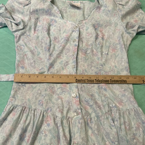 Vintage Robin Gayle Pink Blue Floral Sweetheart Dress Size 7 1980s Puff Sleeve - Picture 15 of 21