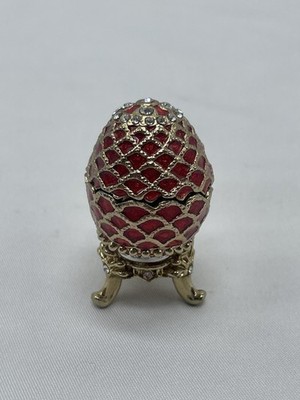 Red Fabergé Style Egg Trinket Box with Gold and Rhinestone Accents