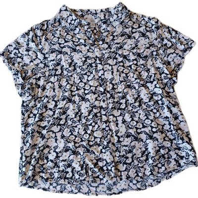 Croft & Barrow Womens Plus XXL Black Floral Short Sleeve Button Down Shirt Top