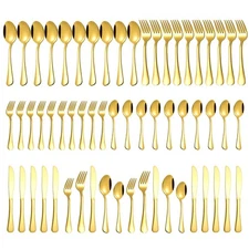 Gold Silverware Set for 12, Compralo 60 Pieces Stainless Steel Shiny Gold