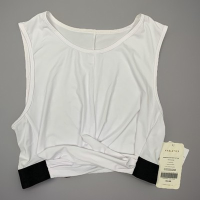 NWT Fabletics PowerTouch Light Front Twist Tank Women s L 10-12 White/Black Yoga