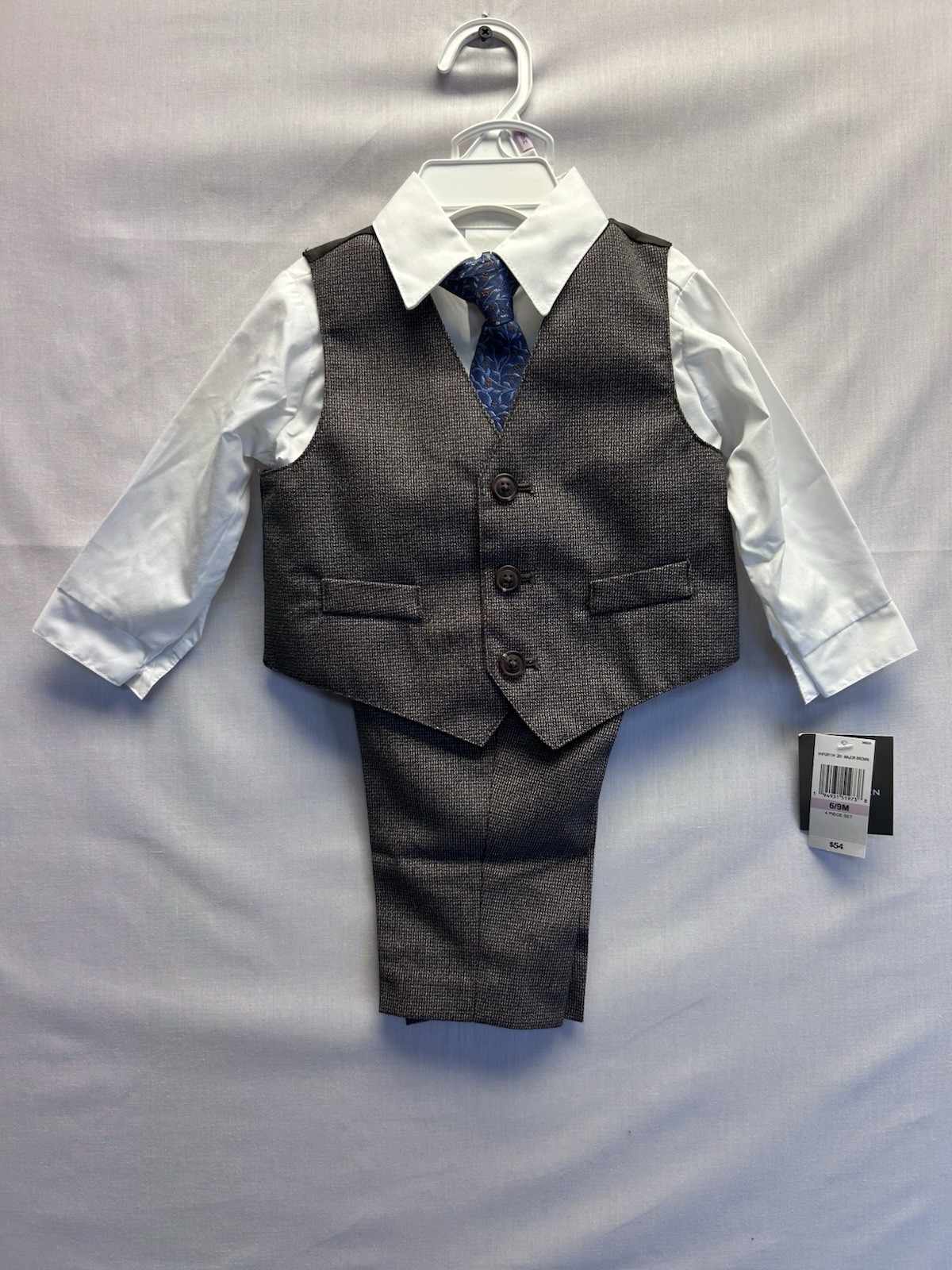 Van Heusen Baby Boy 4 Piece Suit Set 6/9 Months Brown Blue F