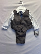 Van Heusen Baby Boy 4 Piece Suit Set 6/9 Months Brown Blue Formal Church Wedding