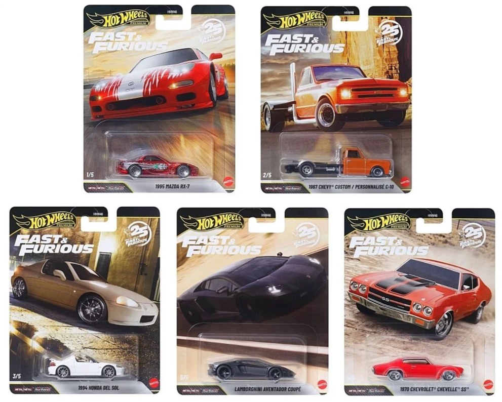 INHAND 2025 Hot Wheels Premium Fast Furious 25th ' 1 SET 5 CARS