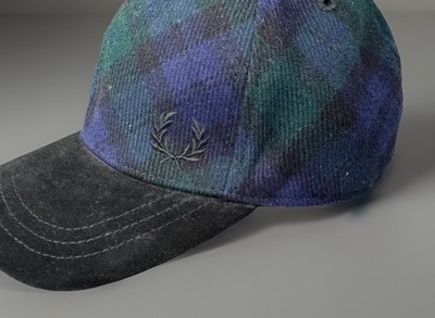 FRED PERRY Suede Bill Cap Mens Black Watch Tartan Hat O/S Blend Sports Caps