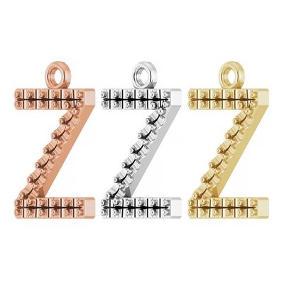 10K 14K  18K Gold Platinum & Sterling Silver Accented Initial Z Dangle