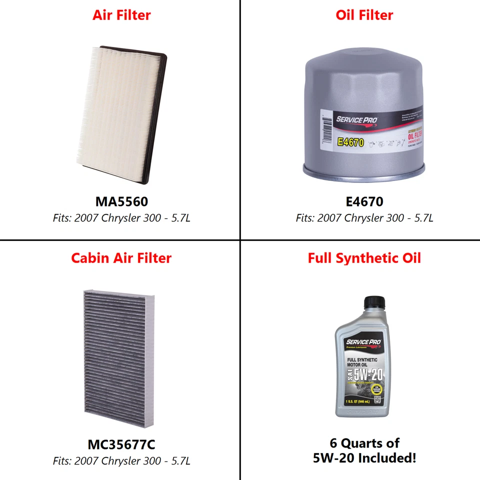 2007 Chrysler 300 5.7L Complete Oil, Air & Cabin Filter Kit (5W-20) Foto 2 de 4