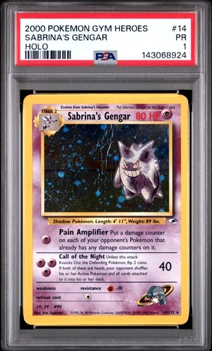 2000 POKEMON GYM HEROES HOLO #14 SABRINA'S GENGAR PSA 1