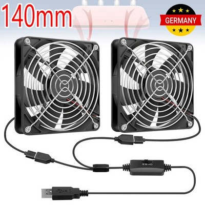 Doppel USB Lüfter PC Ventilator 140mm Leise PC Gehäuselüfter Einstellbare Fan 5V