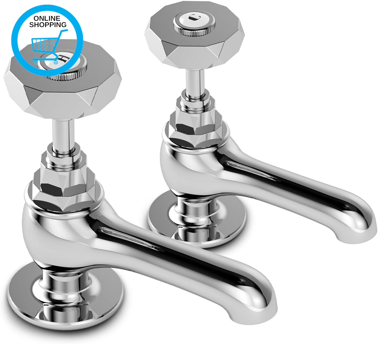 Set of 2 Traditional Brass 1/2"" Pillar Basin Taps, Polished Chrome | Victorian H