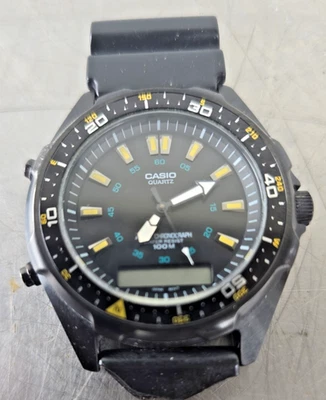 Vintage Casio AMW-360 Analog Digital Chronograph Black Mens Watch Face AS-IS