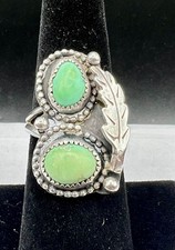 VTG Native American Navajo Sterling Silver Green Turquoise Ring Sz 8 DW 1977 7g