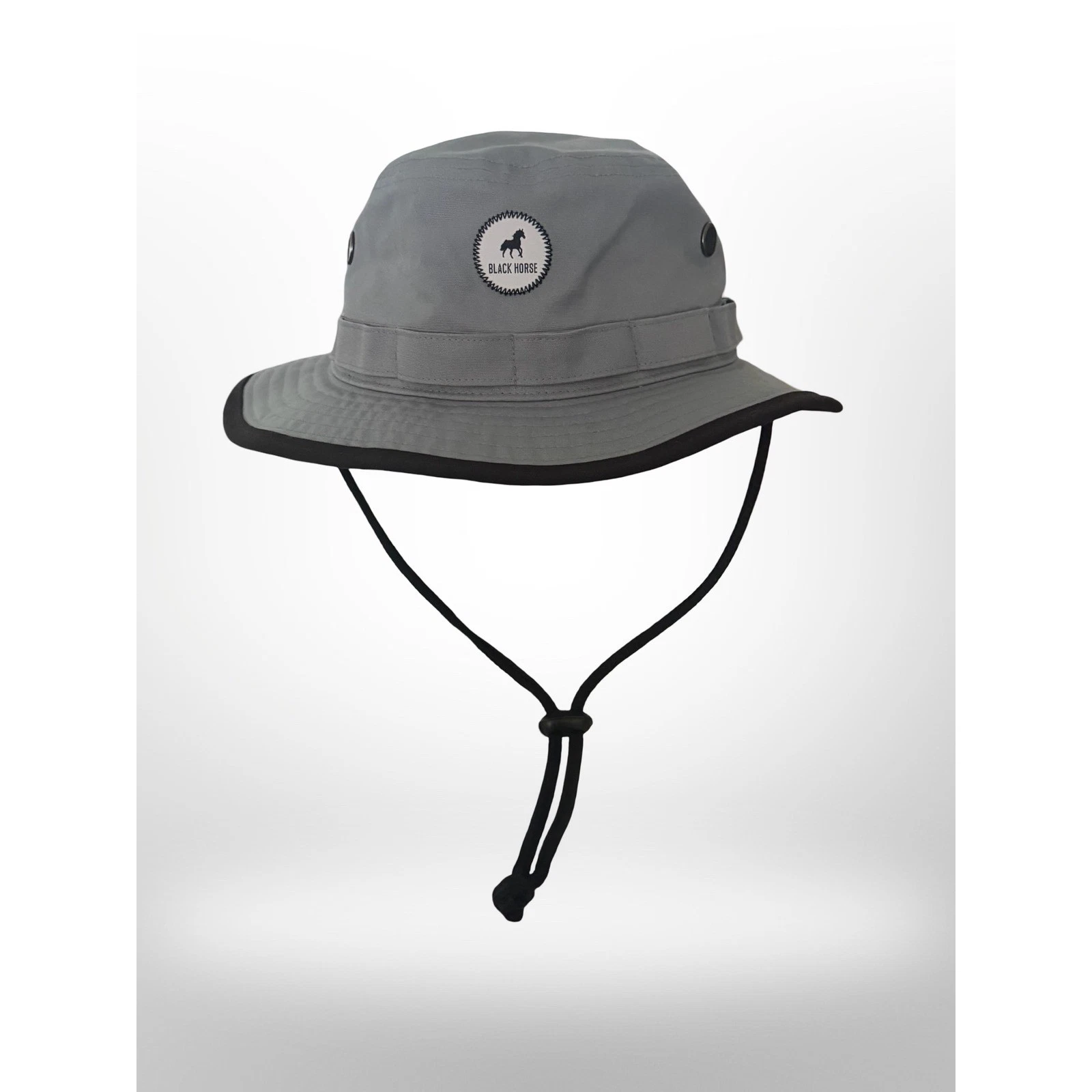 Pukka Black Horse Gray Boonie Bucket Hat Adjustable Chin Strap Outdoor Sun Hat