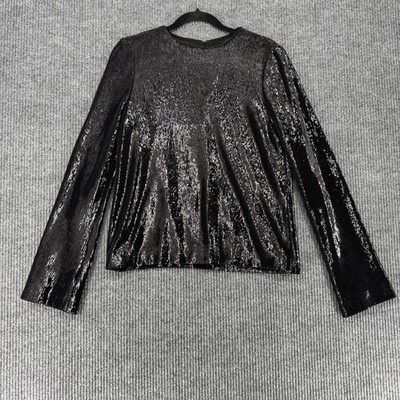 Galvan London Sequin Top Black Long Sleeve Party Evening Blouse US 8