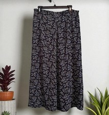 Vintage L.L.Bean Floral A-Line Midi Skirt Size 10 Blue Rayon Lined Cottagecore