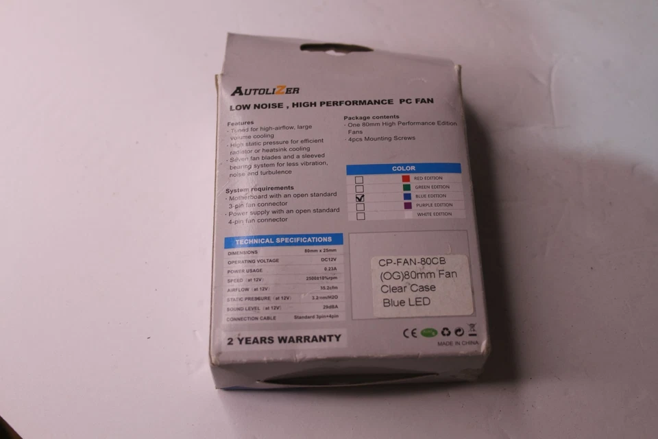 Autolizer 80MM 25MM 2500 RPM Low Noise PC Fan Sleeve Bearing CPU Coolers BLUE - Image 2 of 2