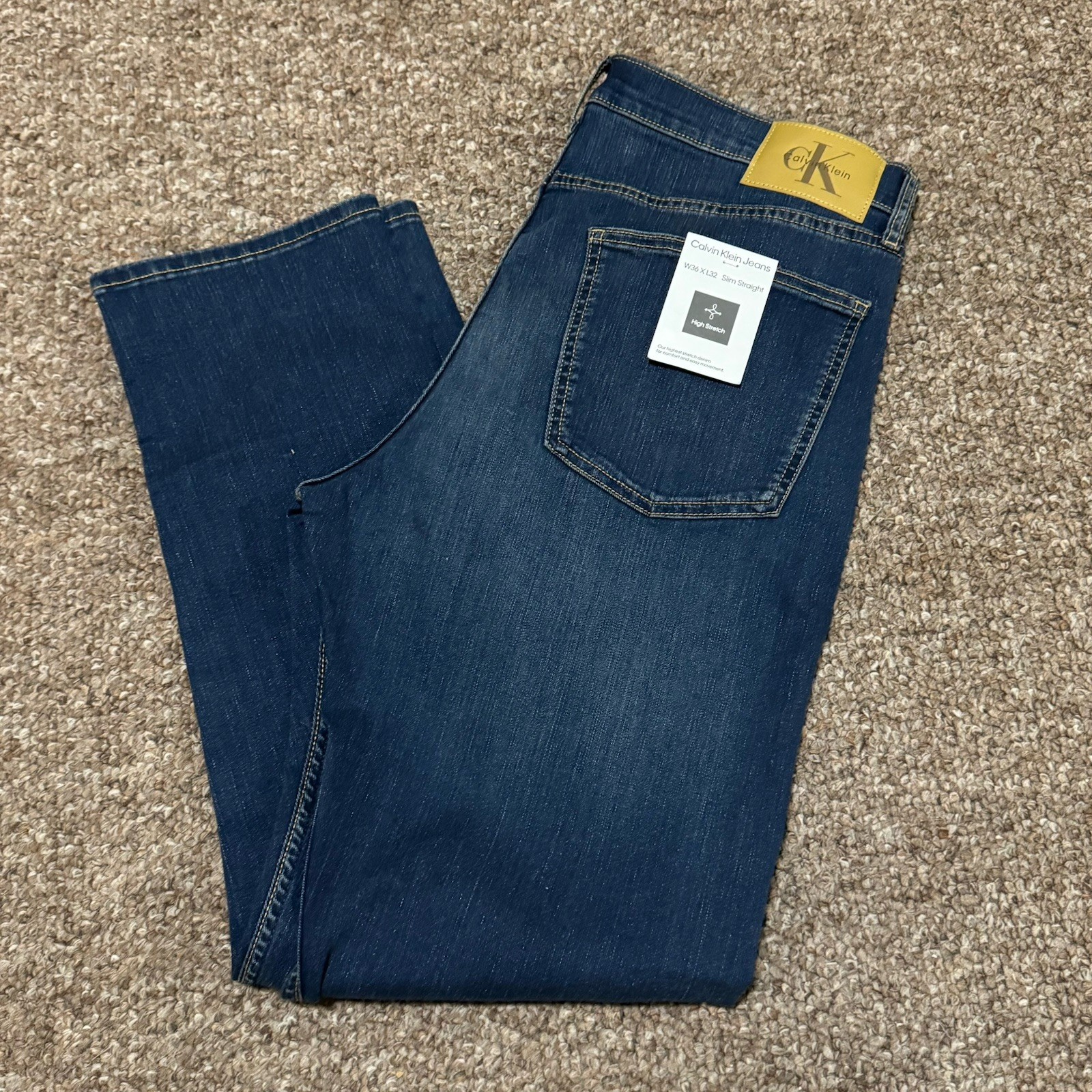Calvin Klein Jeans Mens Size 36x32 Straight Stretch Faded Whiskered Blue Denim thumbnail 13
