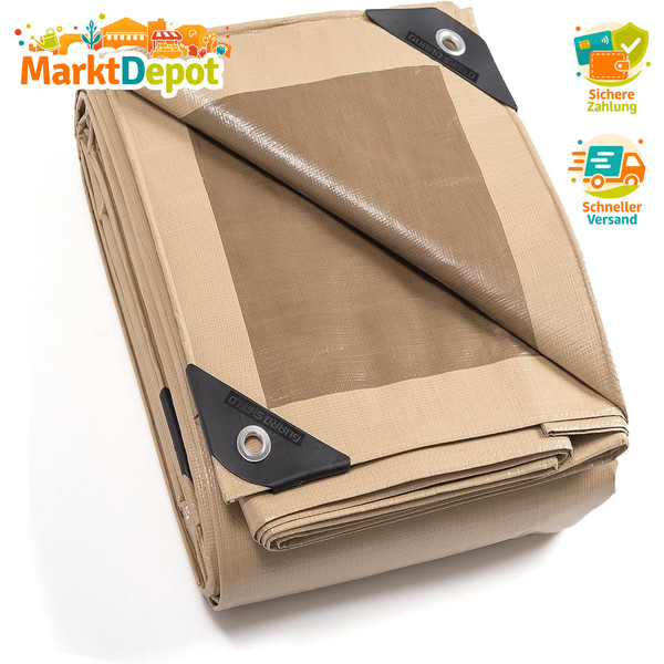 Abdeckplane 2M X 2M Wasserdicht Beige/Khaki ReißFest Uv-Stabilisiert Schutzplane-image