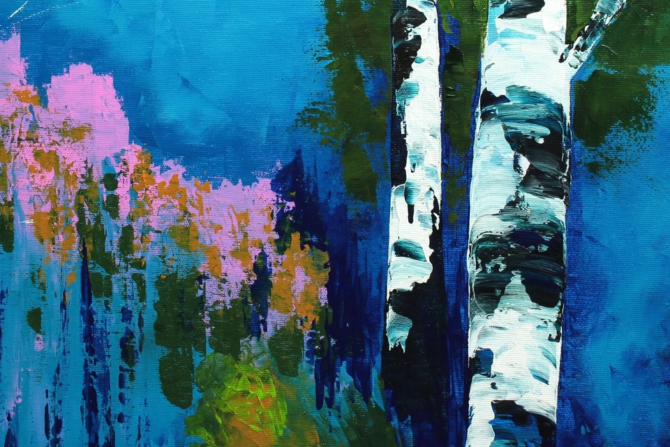 Acryl Bild Gemälde Modern Wald Birken Bäume Abstrakt Natur Handgemalt ORIGINAL - Bild 2 von 4
