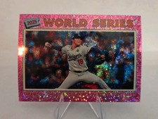 Yamamoto World Series 2026 Topps Heritage Pink Sparkle Chrome Card #313 Dodgers