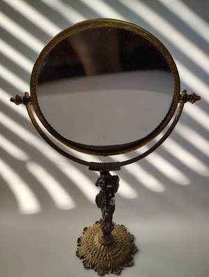 Vintage Hollywood Regency Vanity Two Sided  Mirror Gold Cherubs Design